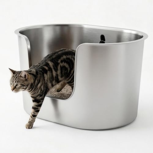 Stainless Steel Litter Box 13.7" High-Sided by PTFFF