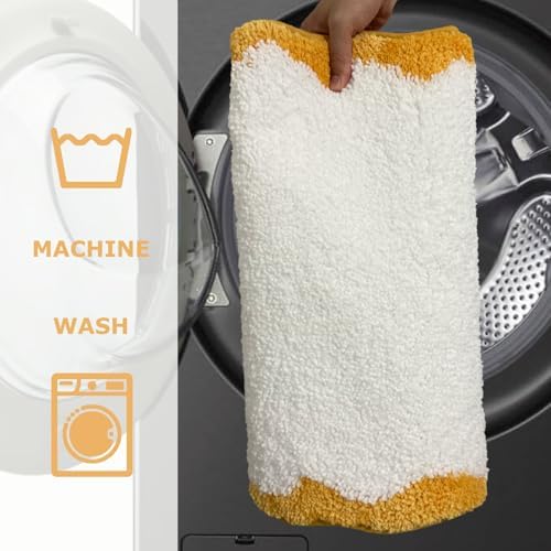Cute Yellow Scalloped Bathroom Runner Rug, Fun Plush Luxury Microfiber Bath Rug - Image 6