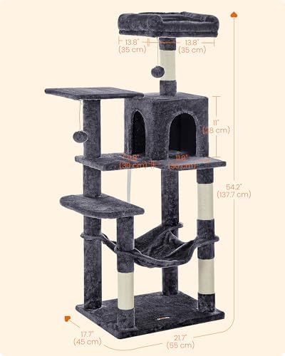 Feandrea Cat Tree, 54.2-Inch Cat Tower, Smoky Gray - Image 5