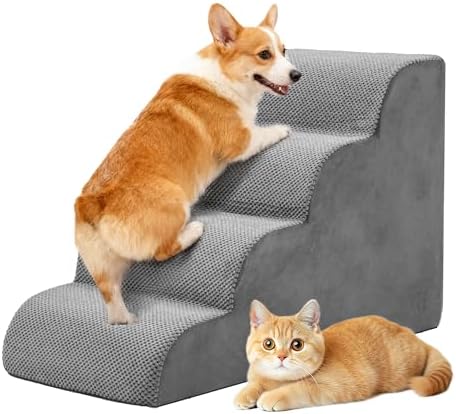 DUMOS Dog Stairs for Small Dogs and Cats, 4-Step Curved Pet Dog Steps by DumosLifestyle