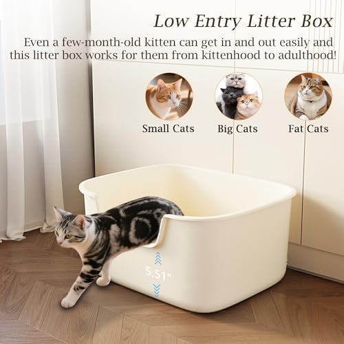 Large Cat Litter Box with High Sides, Side Entry Open Top Deep Tall Litter Pan - Image 4