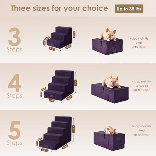 EHEYCIGA Dog Stairs for Small Dogs 13.5" H, 3-Step Dog Steps - Image 2