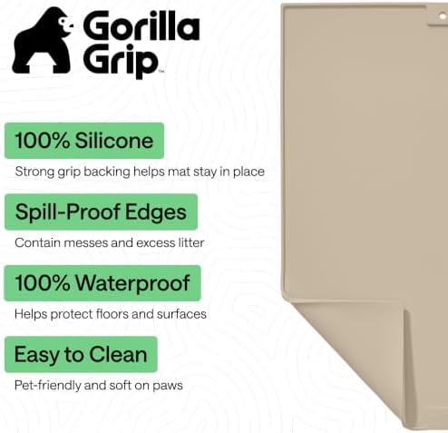 GORILLA GRIP Cat Litter Box Mat, Easy Clean Silicone Mats, 24x15 Beige - Image 2