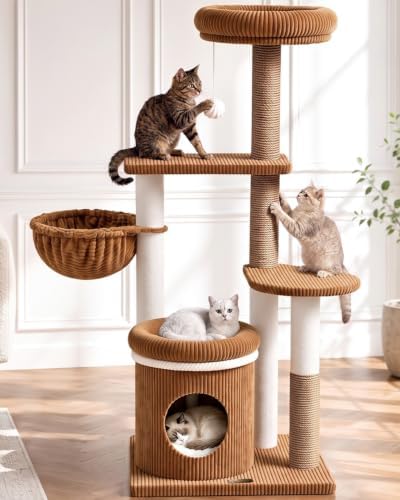 52" Cat Tree Tower for Large Cats, Modern Corduroy, Stable Base by Purrlato