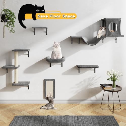 12-in-1 Cat Wall Shelves, Luxury Wall-Mounted Cat Shelves, Dark Gray - Image 6