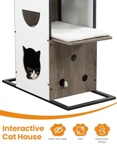Wood Modern Cat Tree Tower, 84 Inch XL Tall Indoor Large Cat Condo - Image 4