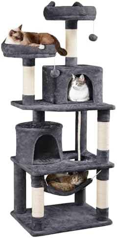 Yaheetech 62.5in Tall Cat Tree w/2 Cat-Ear Perches & 2 Condos, Dark Gray by Yaheetech