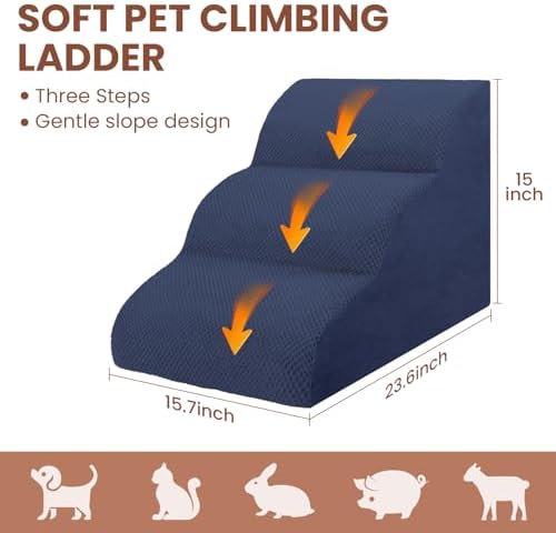 Dog Stairs for Small Dogs, 3 Tiers High Density Foam Dog Ramp, Extra Wide - Image 2