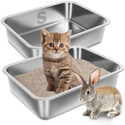 Stainless Steel Litter Box for Kitten, Small Litter Box 2 Pack by Holintan
