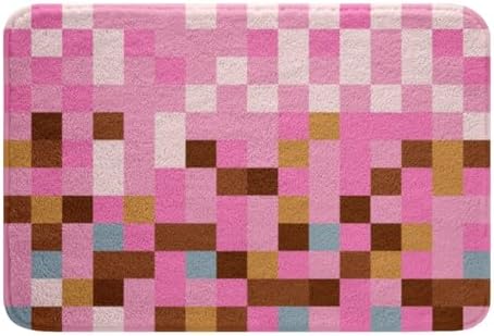 Pixelated Grid Fleece Bath Mat Non Slip, Games Gamepad Miners Bathroom Rug by Manfei