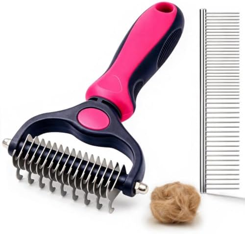 Pet Grooming Comb, Deshedding Dog Brush & Undercoat Rake, Rose Red by Unknown