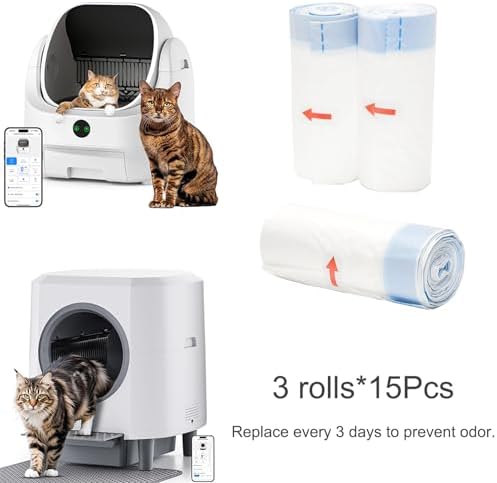 45 Packs Replaced Trash Bags-3 Rolls, Ellenpent Cat Litter Box Waste Bags - Image 4