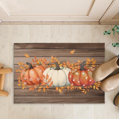 Giwawa Autumn Pumpkin Bath Rug Rustic Wood Bathroom Mat Non Slip Absorbent - Image 7