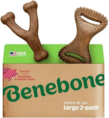Benebone 2-Pack Wishbone/Dental Durable Dog Chew Toys, Real Bacon by Benebone