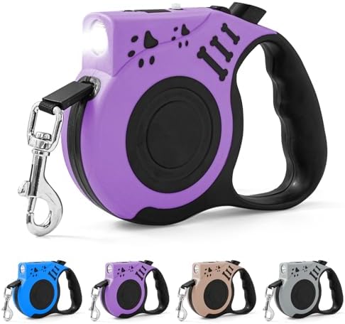 Retractable Dog Leash with USB Rechargeable Flashlight by COSOWO
