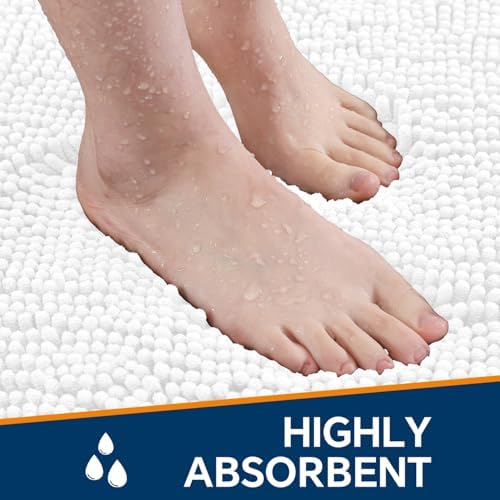 Chenille Bathroom Rug 24"x36" White, Non-Slip Plush Bath Mat - Image 4