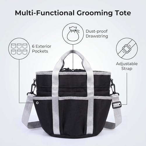 Horse Grooming Tote Bag with 6 Pockets & Drawstring Closure, Portable Grooming - Image 2