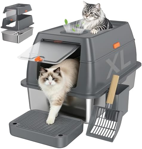 XL Enclosed Stainless Steel Litter Box by Tevila