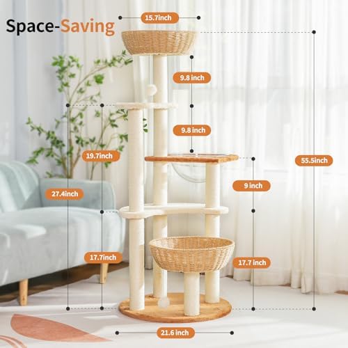 55.5-Inch Modern Cat Tree for Large Cats - Image 3