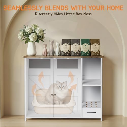 Hidden Cat Litter Box Enclosure Furniture – Large Dog-Proof Litter Box Cabinet - Image 4