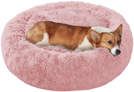 JOLLYVOGUE Dog Bed, Calming Anti-Anxiety Large Dog Bed, Fluffy Donut Cushion by JOLLYVOGUE