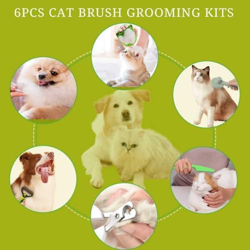 Cat Deshedding & Dematting Brush Kit, 6 Self-Cleaning Tools - Image 2
