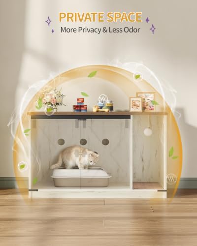 Hzuaneri Cat Litter Box Enclosure, Hidden Litter Box Cabinet Furniture - Image 5