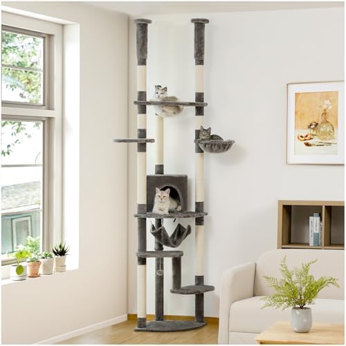 PETEPELA Floor to Ceiling Cat Tree, 92.9-101.6" Tall Cat Tower by PETEPELA
