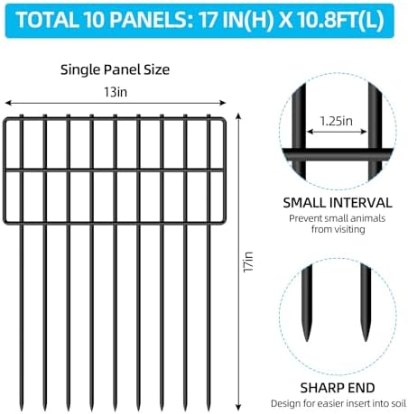 10 Panels Garden Fencing Animal Barrier, 17in X 10.8ft Dog Dig Fence Barrier - Image 5
