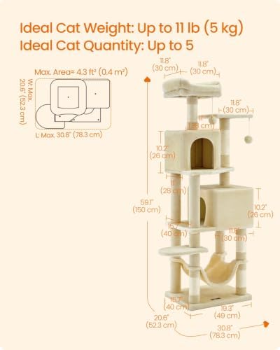 Feandrea Cat Tree, 59.5-Inch Tall Cat Tower - Image 6