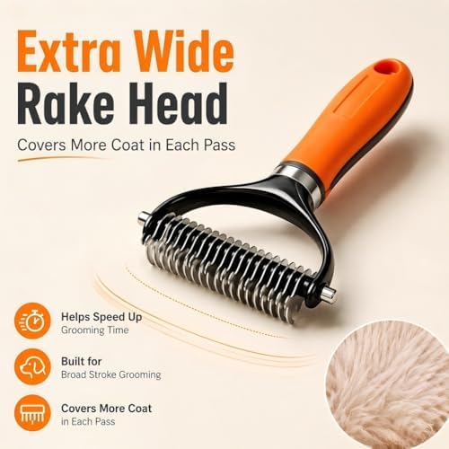 Double Sided Pet Grooming Rake, Extra Wide Deshedding Brush - Image 3