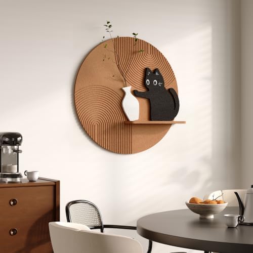 3D Textured Round Cat Wall Art, Modern Minimalist Wall Decor, 24x24 Inch - Image 2