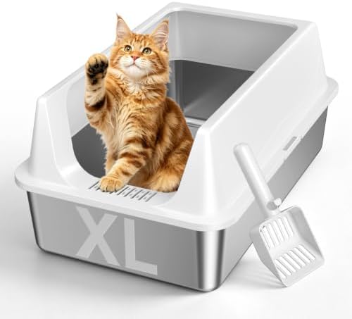 XL Open Top Stainless Steel Litter Box by Tevila