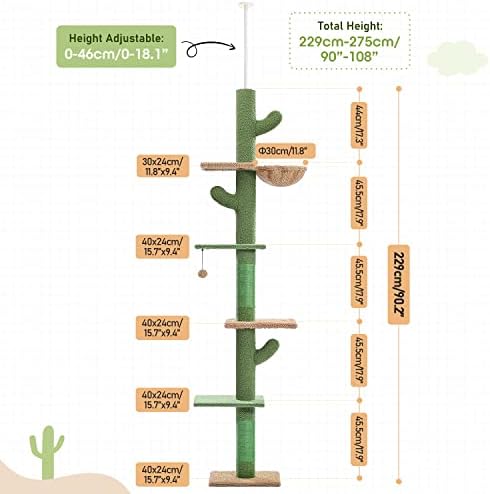 PAWZ Road Cactus Floor-to-Ceiling Cat Tree 5-Tier Cat Tower - Image 2