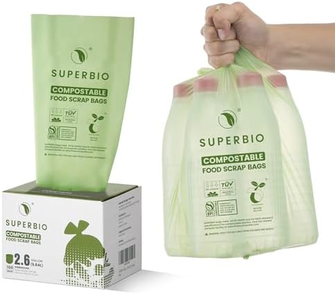 SUPERBIO 2.6 Gallon Compostable Food Waste Bags, 1 Pack by SUPERBIOCOMPOSTABLEBAGS