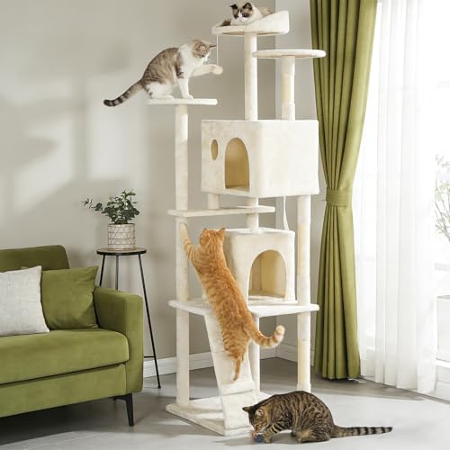 BestPet | 81" Cat Tree Tower | Cream | Sturdy Multi-Level Cat Tree - Image 2