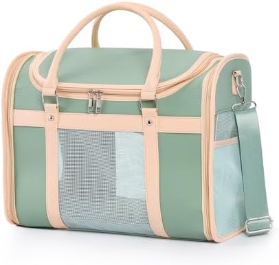 Luxury Mint Green PU Leather Pet Carrier Bag, Airline Compliant Portable Travel - Image 2