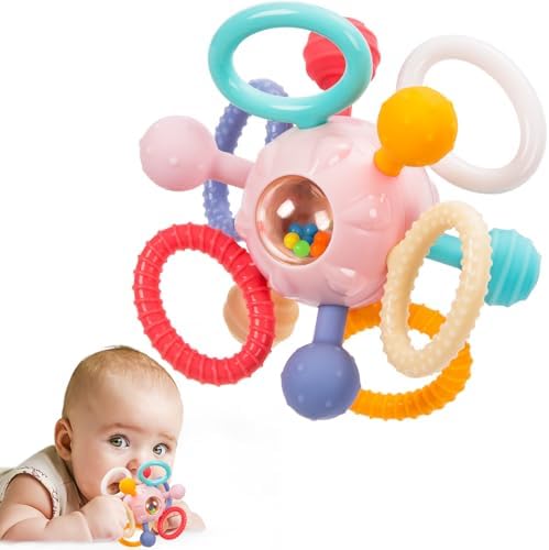 Baby Montessori Sensory Teething Toy 0-6 6-12 Months, Teether Ball & Rattle by TOHIBEE