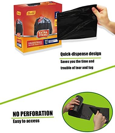 Besli 8 Gallon Black Drawstring Trash Bag Garbage Bag Trash Can Liner, 0.9 Mil - Image 4