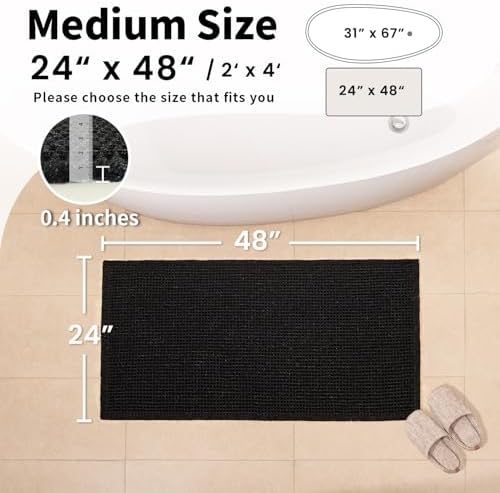 Black Bathroom Rug, Waffle Bath Mat Non Slip Washable - Image 2