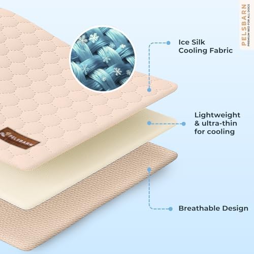 Pelsbarn Dog Cooling Mat, Ice Silk Self-Cooling Pad, Light Beige - Image 5