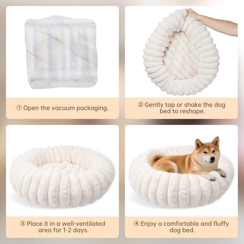 Donut Small Dog Bed Round Calming Kitten & Puppy Bed, 20in White - Image 6