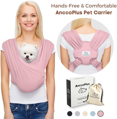 AnccoPlus Small Dog Sling Carrier, Hands-Free, Light Pink - Image 2
