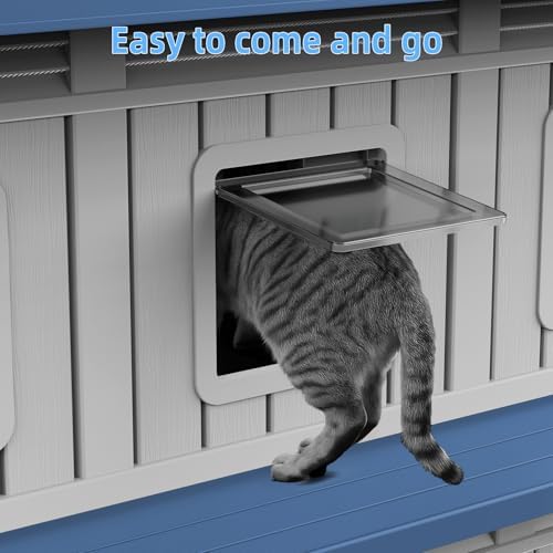 DRATO Outdoor Cat House Resin Double-Decker Weatherproof Cat Shelter Large - Image 2