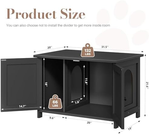 JY QAQA Cat Litter Box Enclosure, Litter Box Furniture Hidden - Image 2