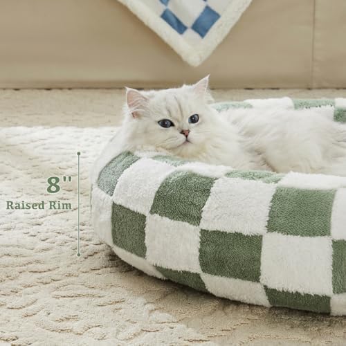 Ohocut Checkered Cat Dog Bed, Cute Sage Green Retro Style Aesthetic Round - Image 3