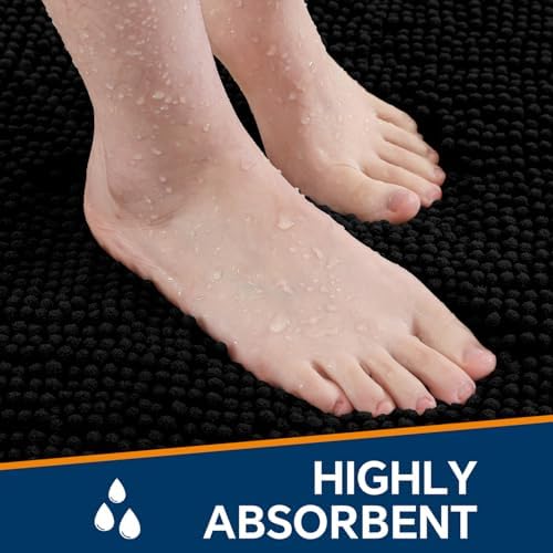 Chenille Bathroom Rug 17"x24" Black, Non-Slip Plush Bath Mat - Image 4