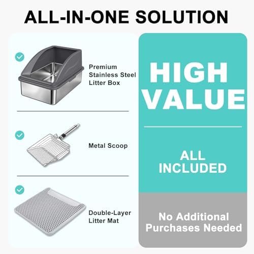 AIPERRO Stainless Steel Litter Box | XL Metal Cat Litter Boxs - Image 2