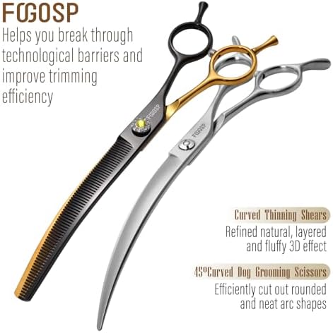 45°Curved Dog Grooming Scissors Curved Thinning Shears 2PCS Combo - Image 2