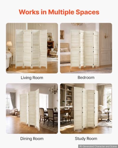 VEVOR Wood Room Divider 4 Panels 67 in Tall Wood Folding Privacy Screen | - Image 6